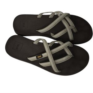 Teva Sandals Women Size 9 Gray  White Thong Flip Flops Shoes Mush Olowahu 6840